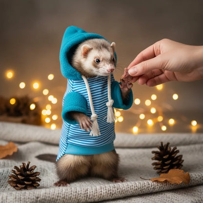 Skin Friendly Elastic Ferret Hoodie Cozy Soft Ferret Pullover Thick Fleece Stylish Drawstring Hamster Coat Daily Party