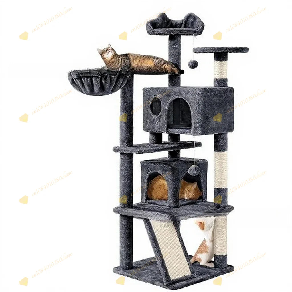 Cat Tree with Hammock and Scratching Post Tower, cat House, Cat Toys Tower, K01, Dark Gray