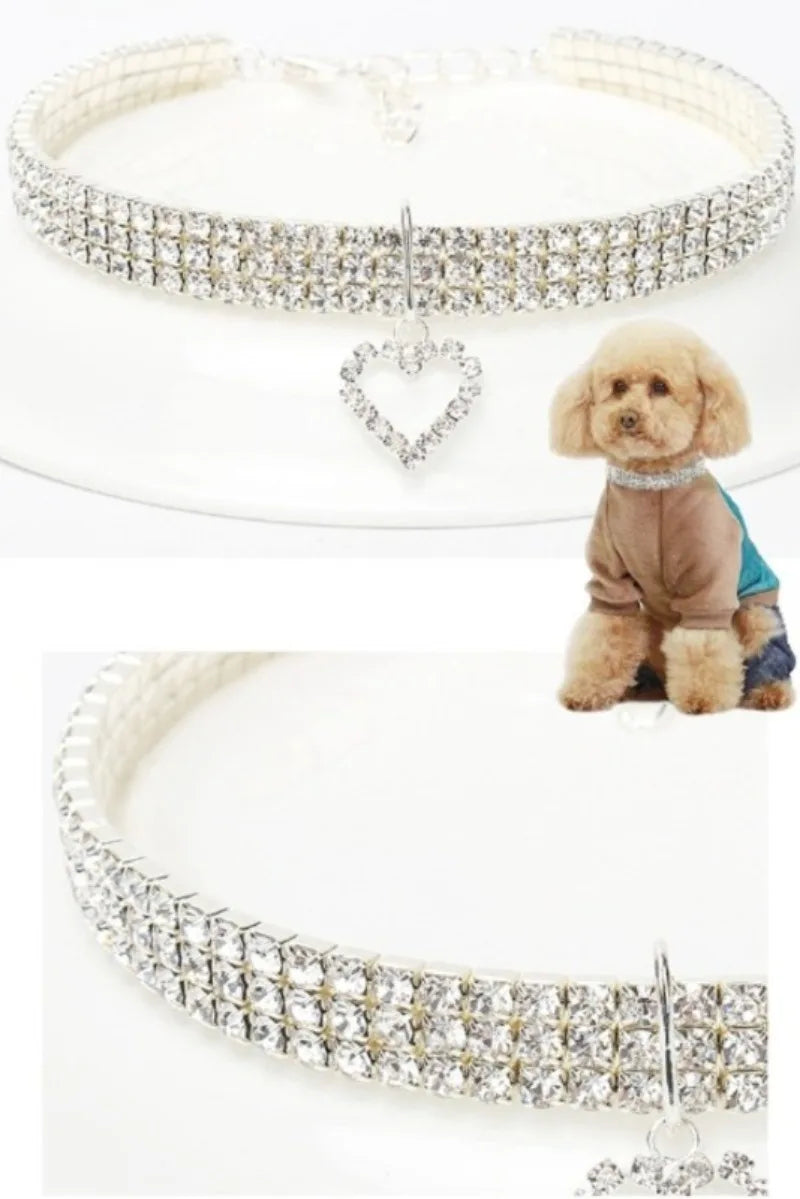 2025 New Cat Dog Collar Three Row Elastic Rhinestone Pet Collars Love Decoration Necklace Puppy Kitten Ornament Pets Supplies