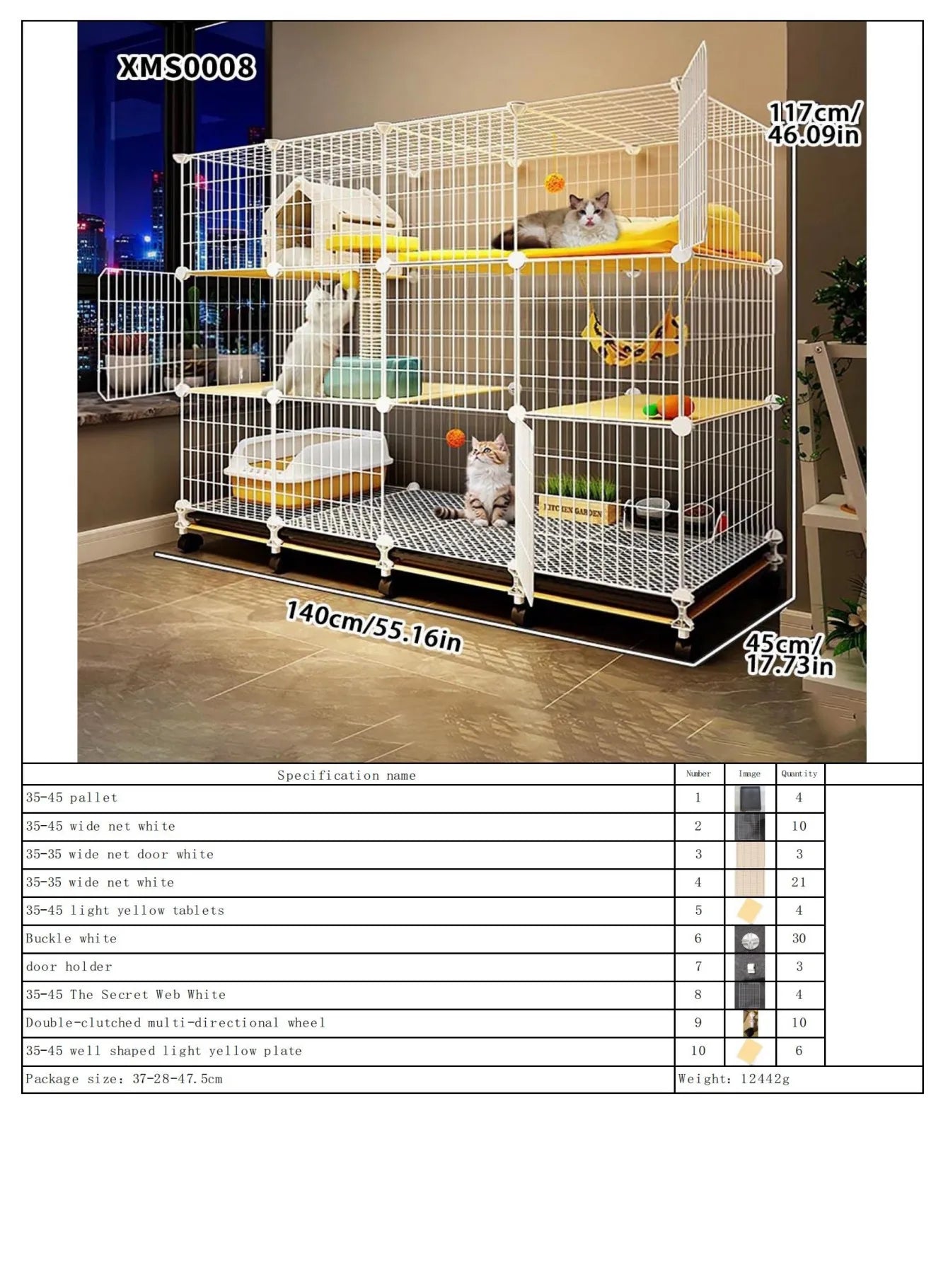 Cat Cage for Home Use, Indoor Double-Layer Villa Cat House, Free Space, Does Not Occupy an Area, Integrated Iron Art Cat Cage