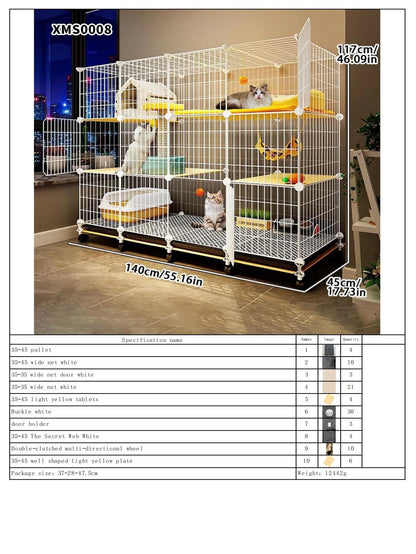 Cat Cage for Home Use, Indoor Double-Layer Villa Cat House, Free Space, Does Not Occupy an Area, Integrated Iron Art Cat Cage