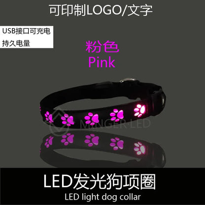 LED Dogs Luminous Collar Paw Pet Dog Walking Dog Collar Tag  Anti-car Accident Anti-lost Light Warning Safety Puppy accessories