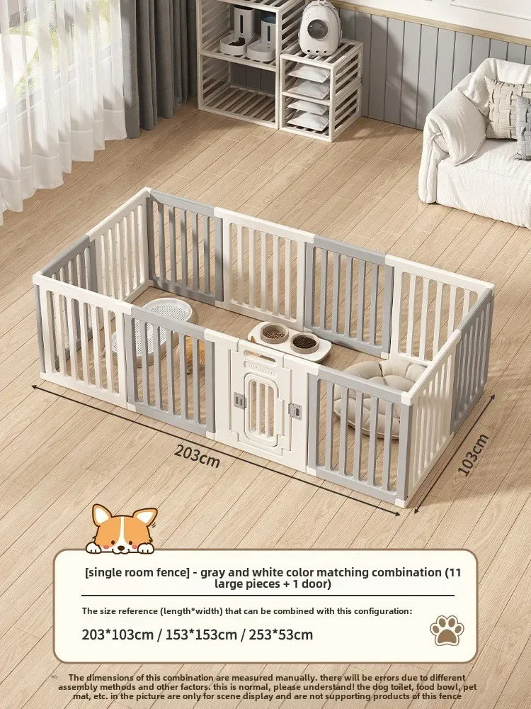 Gray and white color dog fence, foldable pet guardrail combination, small and medium-sized dog cage, indoor isolation fence