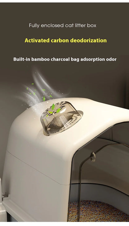 Cat Litter Box, Fully Enclosed, Odorless and Deodorizing, Extra Large Size for External Splashing in Cat Toilets, Cat Litter Box