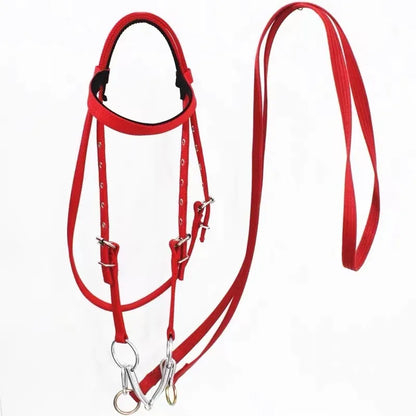 Horse Bridle Harness Set – PU Leather Headstall, Reins, Bit – Adjustable Equestrian Training Gear, Riding Accessories for Horses