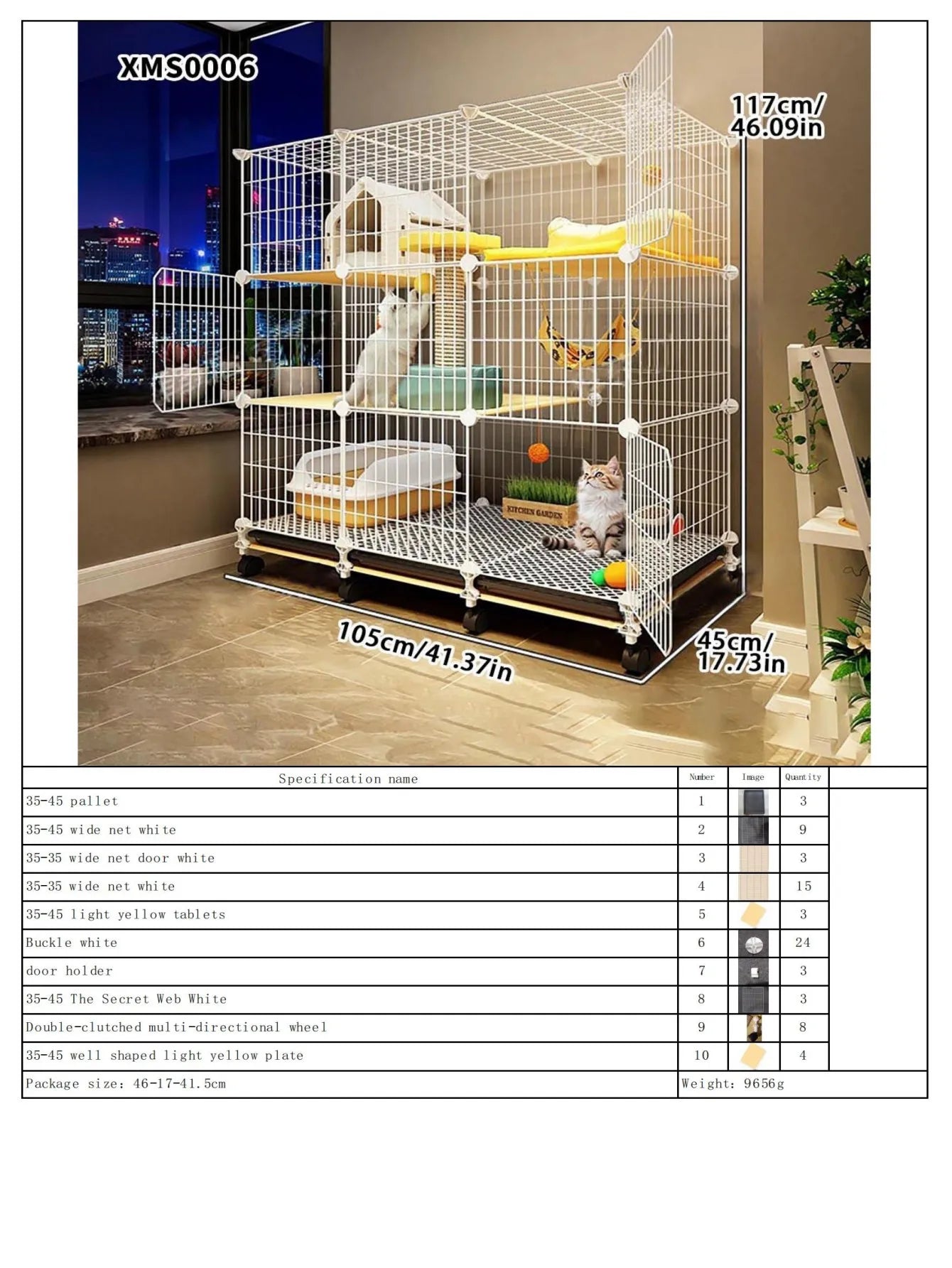 Cat Cage for Home Use, Indoor Double-Layer Villa Cat House, Free Space, Does Not Occupy an Area, Integrated Iron Art Cat Cage