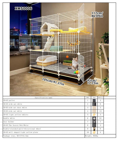 Cat Cage for Home Use, Indoor Double-Layer Villa Cat House, Free Space, Does Not Occupy an Area, Integrated Iron Art Cat Cage