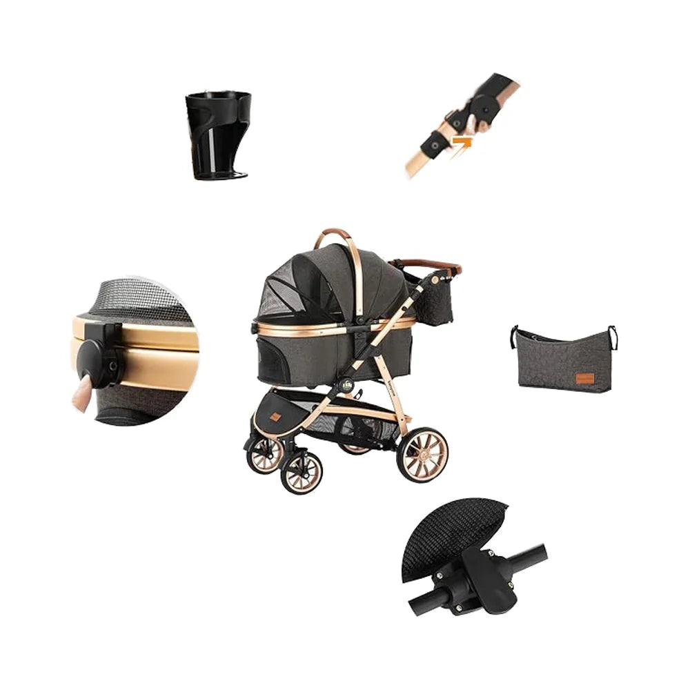 Pet Stroller, Detachable Carrying Basket, Suitable for Cats and Dogs, Spacious and Comfortable Travel, Carrying Soft Cushions