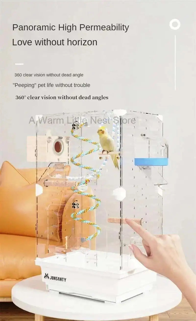 Large Acrylic Splash-proof Breathable Birdcage Fully Transparent Ornamental Bird Cage Parrot Cage Budgie Cockatiel Luxury Villa