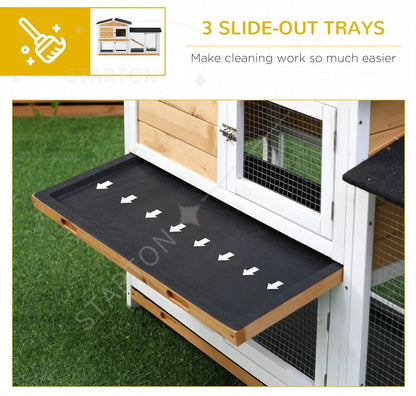 Wooden Bunny Hutch, Guinea Pig Cage, Small Animal Enclosure with Run Area, Removable Tray