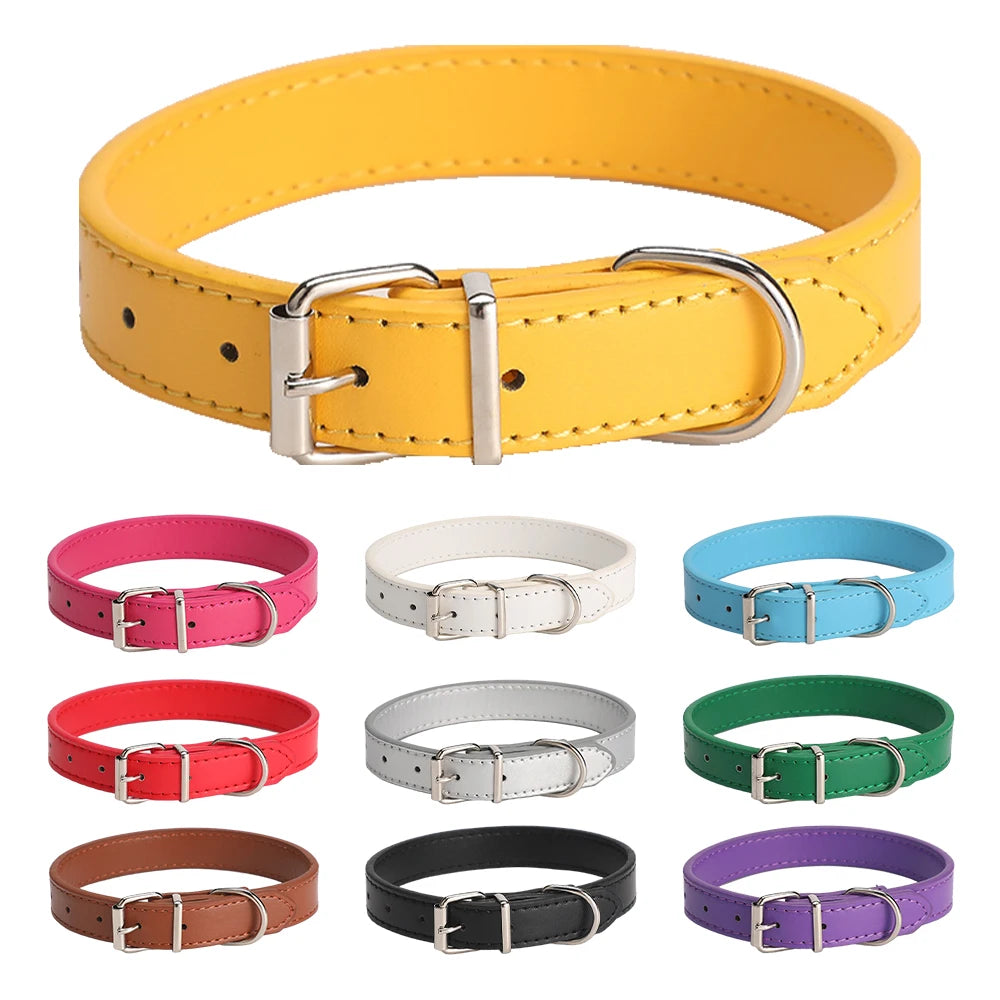Leather Dog Cat Collar Soft Solid PU Collar For Small Medium Big Dogs Adjustable Puppy Neck Strap Colorful Cute Kitten Necklace
