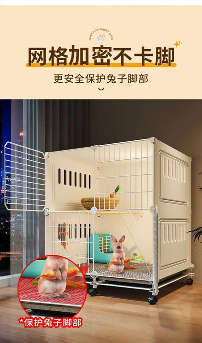 JC Rabbit Cage Household Extra Large Double Layer Indoor Automatic Manure Cleaning Dutch Pig Cage Two-Story Platform Villa