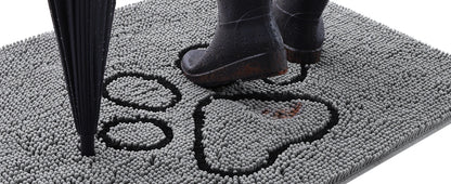 Kitinjoy Ultra Absorbent Chenille Mud Doormat With Paw Print Design Non-Slip Quick-Dry Washable Mats Door Mat for Muddy Dog Paws