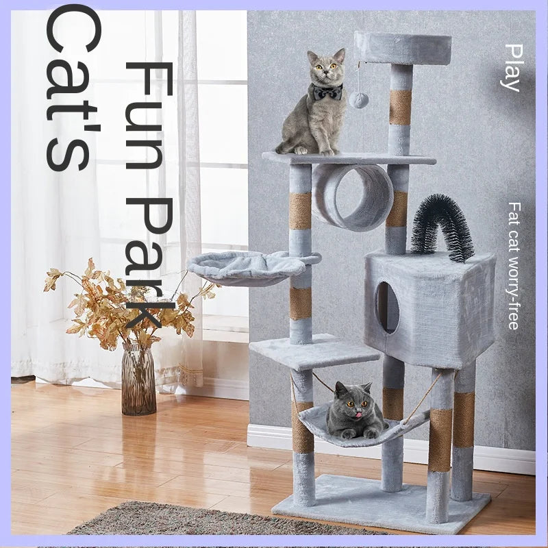 Large Cat Tree Tower with Multiple Hamocks, Scratch Tower, Villa Training Aids, Furniture, Pet Products Supplies