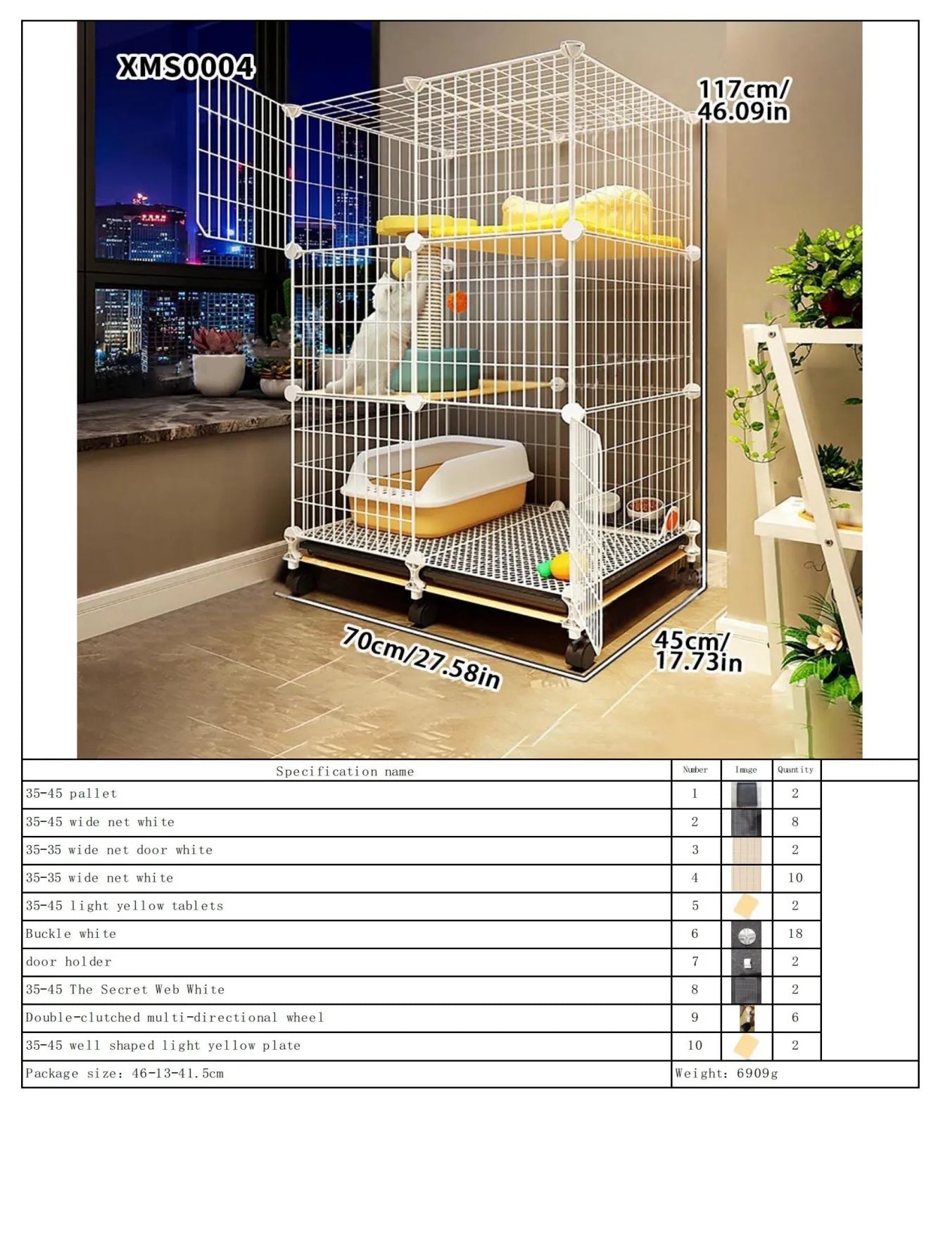 Cat Cage for Home Use, Indoor Double-Layer Villa Cat House, Free Space, Does Not Occupy an Area, Integrated Iron Art Cat Cage