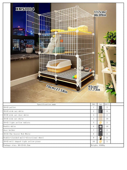 Cat Cage for Home Use, Indoor Double-Layer Villa Cat House, Free Space, Does Not Occupy an Area, Integrated Iron Art Cat Cage