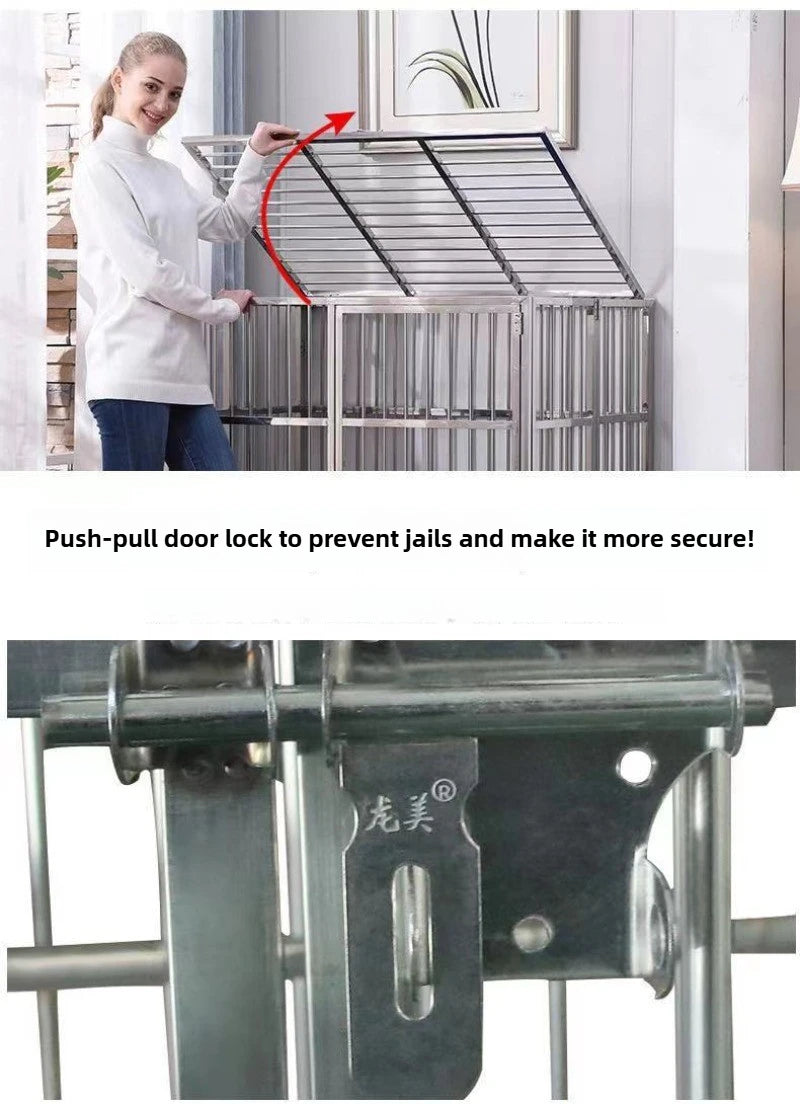 Large Dog Cage Outdoor Stainless Steel Folding Fence with Strong Load-bearing Capacity Bottom Extraction Tray for Dog Supplies