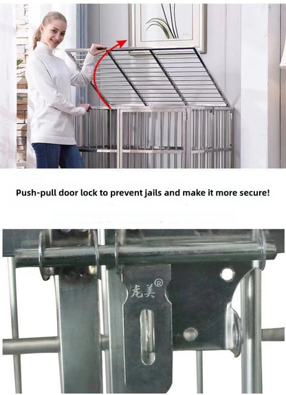 Large Dog Cage Outdoor Stainless Steel Folding Fence with Strong Load-bearing Capacity Bottom Extraction Tray for Dog Supplies