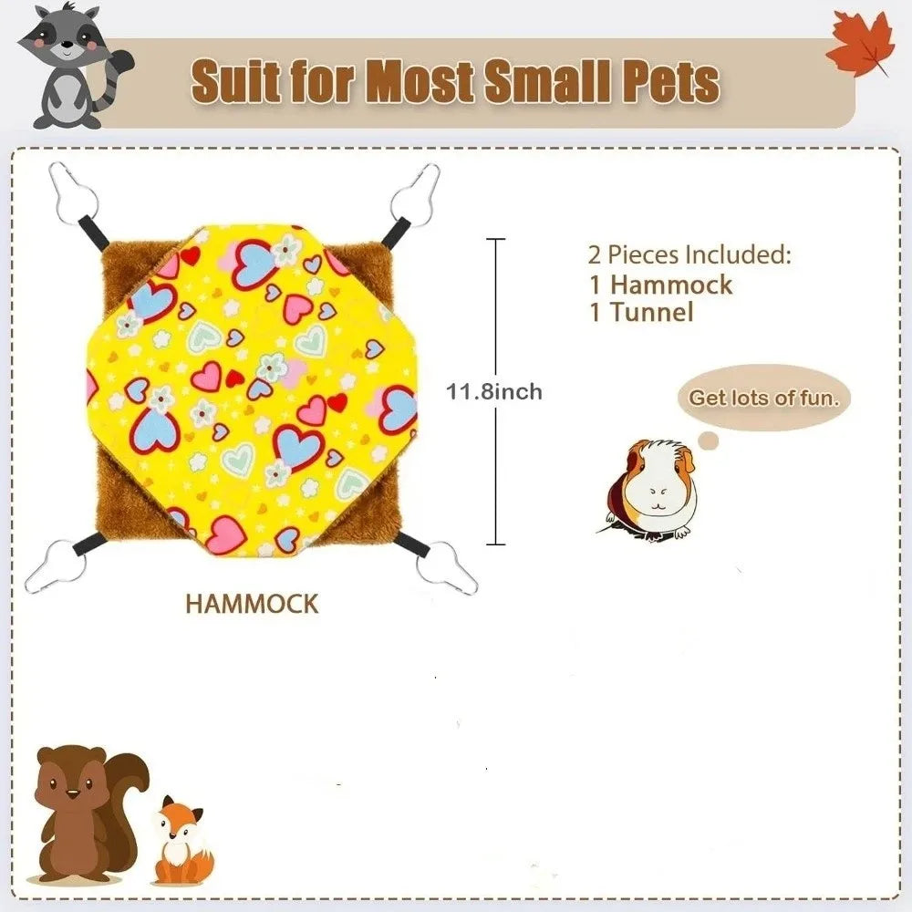 Hamster Hideout Double-layer Hamster Hammock Thicken Cozy Hanging Cage House Warm Fleece Print Pets Sleeping Bag Cage Sleeping