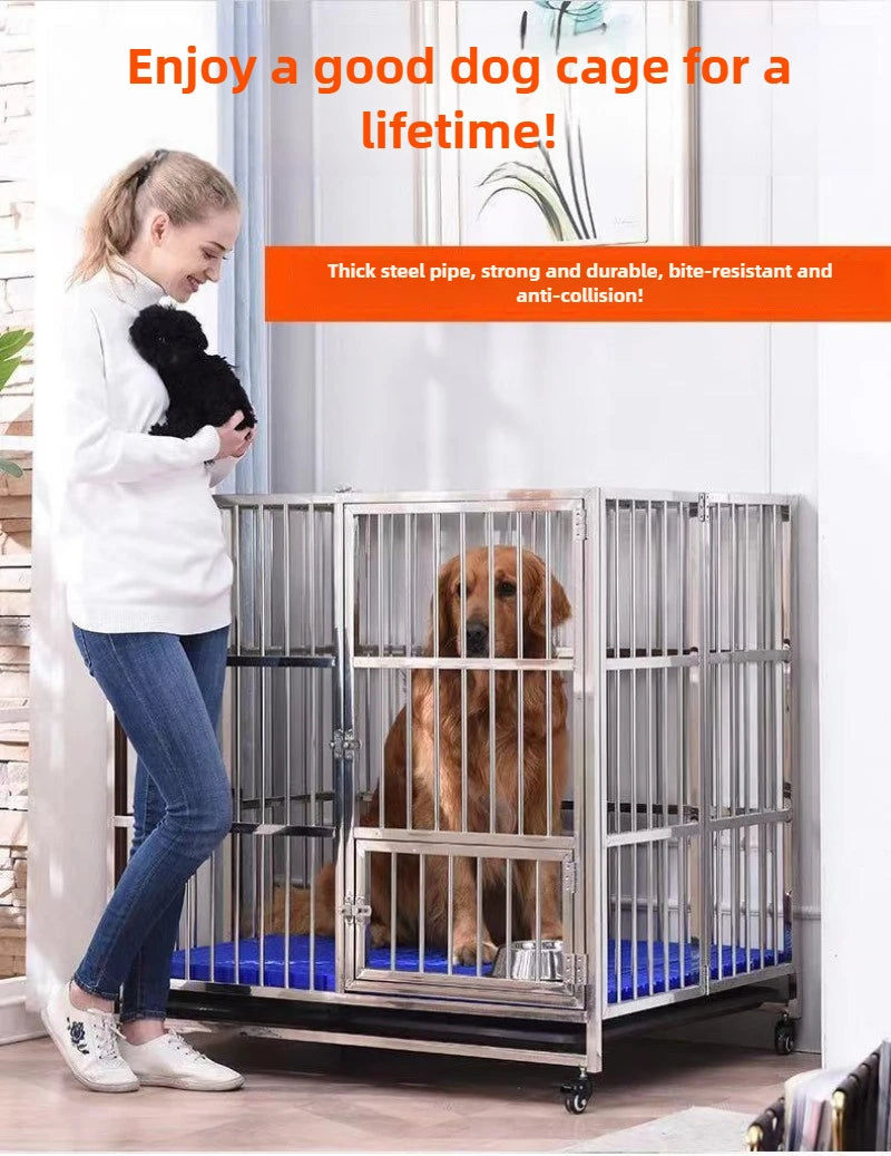 Large Dog Cage Outdoor Stainless Steel Folding Fence with Strong Load-bearing Capacity Bottom Extraction Tray for Dog Supplies