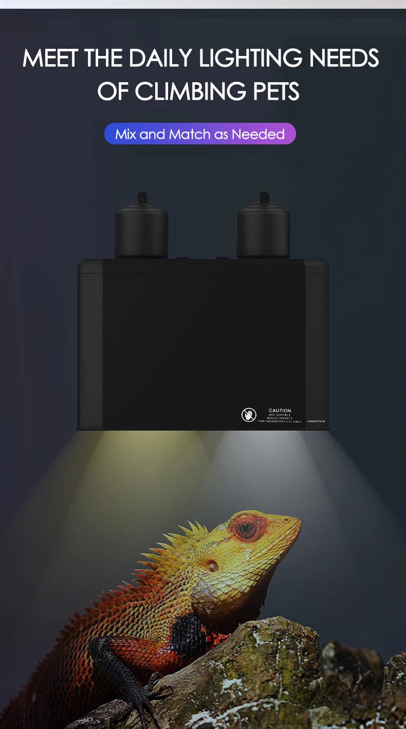 Large Reptile Turtle Feeding Box Rainforest Tank UVA Sun Lamp UVB Heating Integrated Dual Lampshade Amphibians Lighting