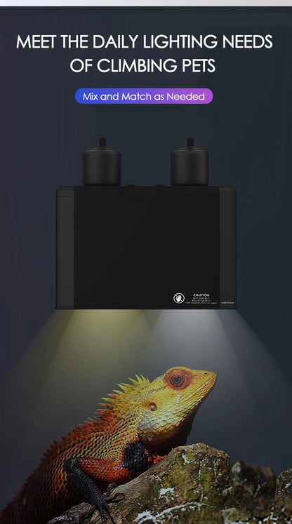 Large Reptile Turtle Feeding Box Rainforest Tank UVA Sun Lamp UVB Heating Integrated Dual Lampshade Amphibians Lighting