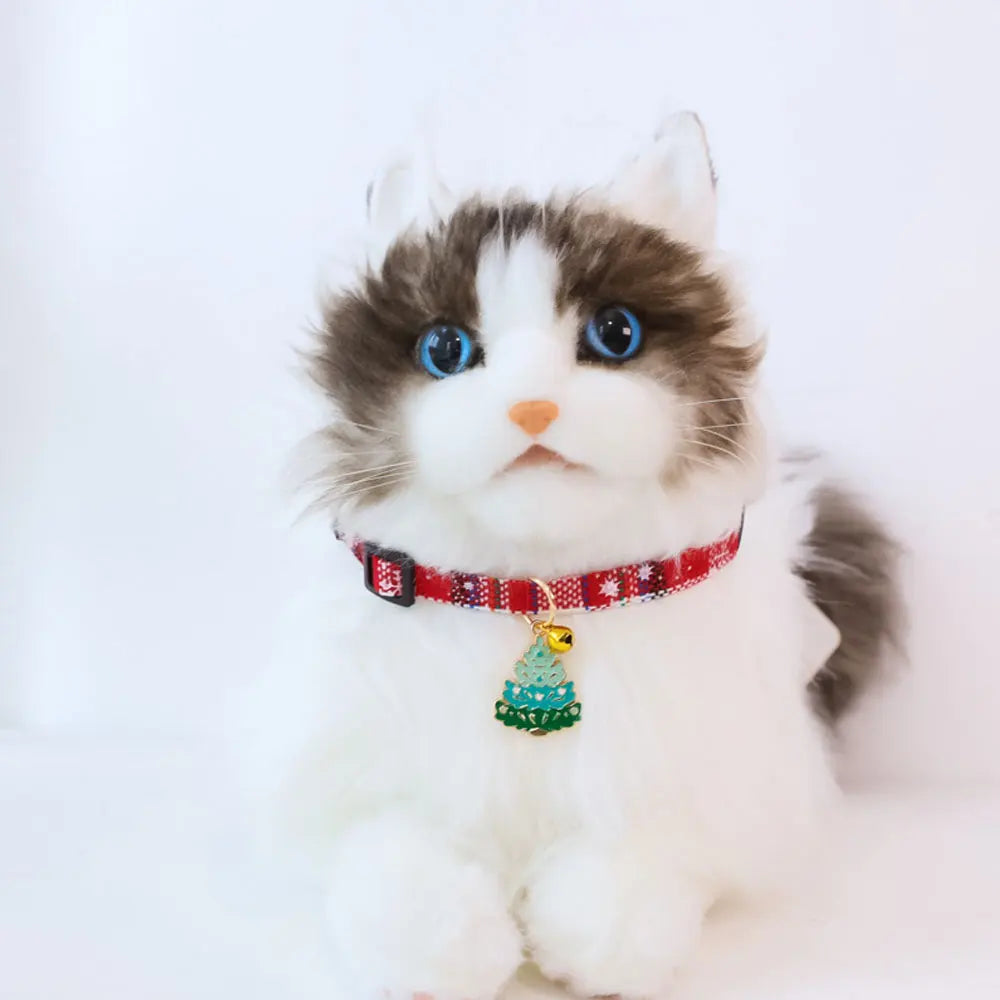 Christmas Cat Collar with Bell Christmas Tree Santa Claus Plaid Safety Breakaway Christmas Collars for Puppy Cat Kitten Accessor