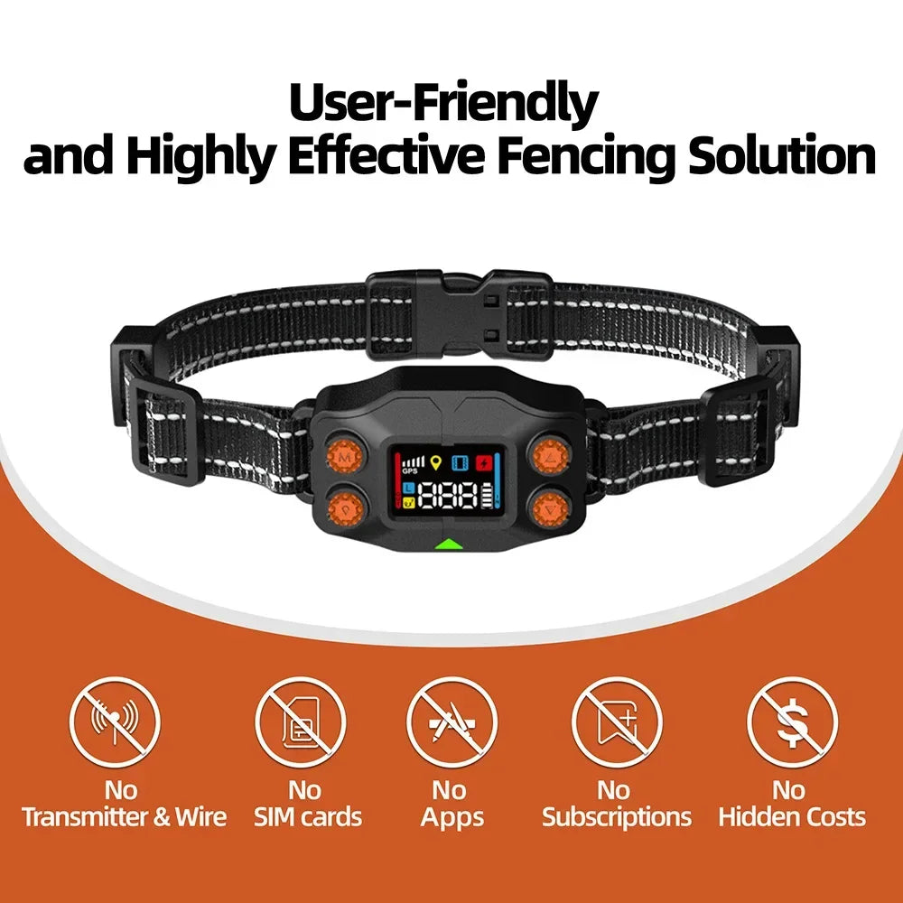 New Upgrade Smart GPS Wireless Dog Fence, Pet Training Collar,Electronic Fence,Invisible Virtual Outdoor Waterproof OLED Screen