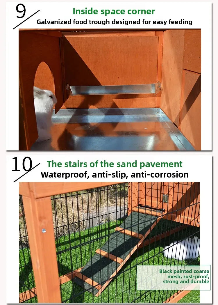 Rabbit Cage Large Size Rabbit Hutch House Breeding Cage Home Tent Villa Rainproof Antiseptic Yard Balcony Double Garden