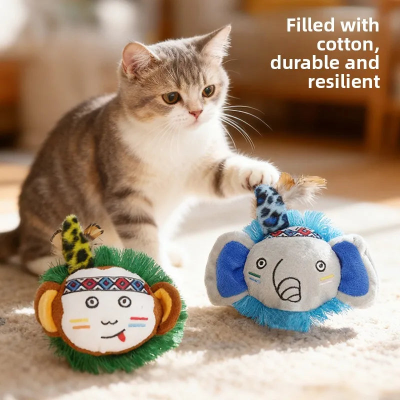 Cat Toys with Catnip, Plush Fringe Feather Toys for Boredom Relief, Chewing & Teething, Interactive Kitten Toys