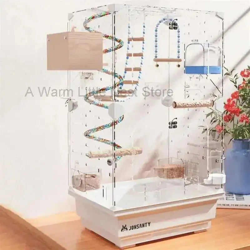 Large Acrylic Splash-proof Breathable Birdcage Fully Transparent Ornamental Bird Cage Parrot Cage Budgie Cockatiel Luxury Villa