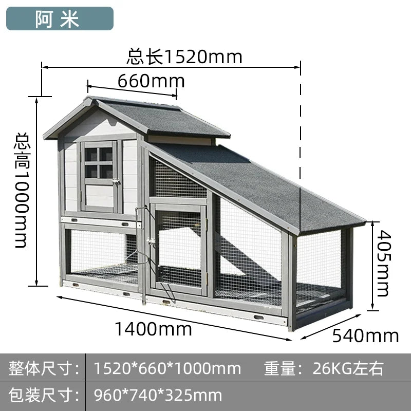 152*66*100cm Wooden Cage for Chicken Coop Hen Cat Dog House Household Easy Clean Outdoor Pet Cage Solid Wood