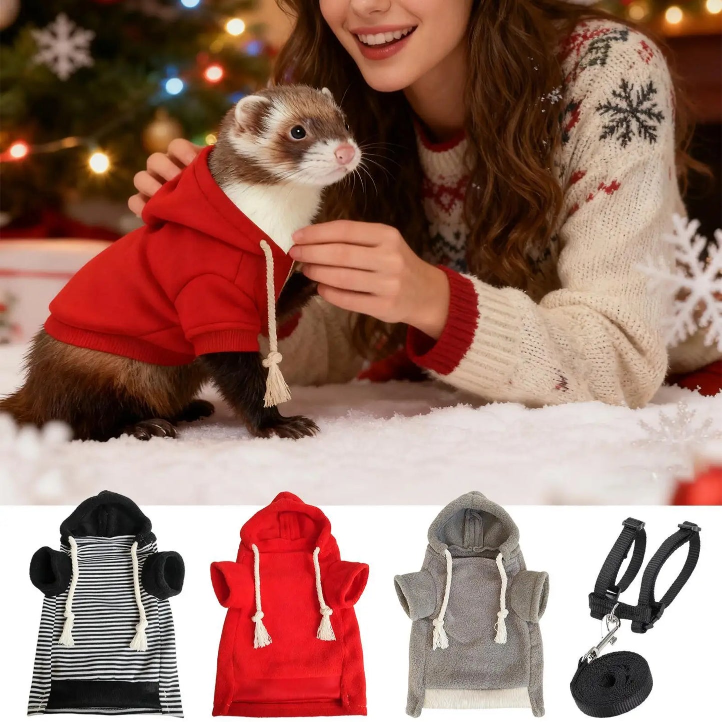 Ferret Clothes With Harness Comfortable Soft Hamster Outfits Small Pets Hoodie Costume For Bunny Squirrels Chinchilla Chihuahua