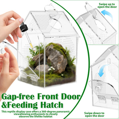Clear Jumping Spider Enclosure Acrylic Tarantula Terrarium with Feeding Port and Ventilation Holes Small Reptile Feeding Box