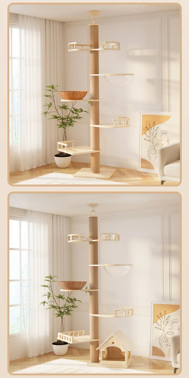 YXT Cat Tree with Cat Nest & Perch – Multi-Cat Shared, All-in-One Floor-to-Ceiling Cat Scratching Po