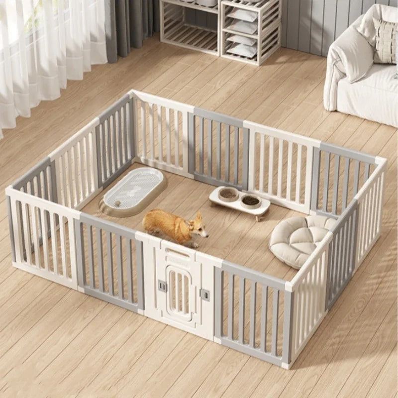 Gray and white color dog fence, foldable pet guardrail combination, small and medium-sized dog cage, indoor isolation fence
