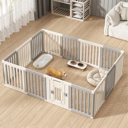 Gray and white color dog fence, foldable pet guardrail combination, small and medium-sized dog cage, indoor isolation fence