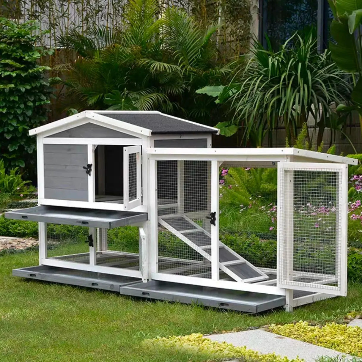 Luxury Wooden Outdoor Waterproof  Rabbit Cage Pet Cage House Chicken Coop