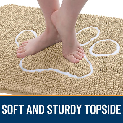 Kitinjoy Ultra Absorbent Chenille Mud Doormat With Paw Print Design Non-Slip Quick-Dry Washable Mats Door Mat for Muddy Dog Paws