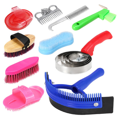 10-IN-1 Horse Grooming Tool Set Cleaning Kit Mane Tail Comb Massage Curry Brush Sweat Scraper Hoof Pick Curry Comb Scrubber