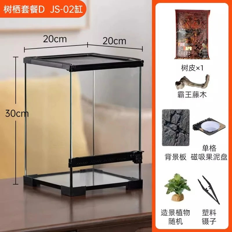 Ecological landscape reptile terrarium with natural decoration,suitable for chameleon,horned frog,and lizard,full habitat set