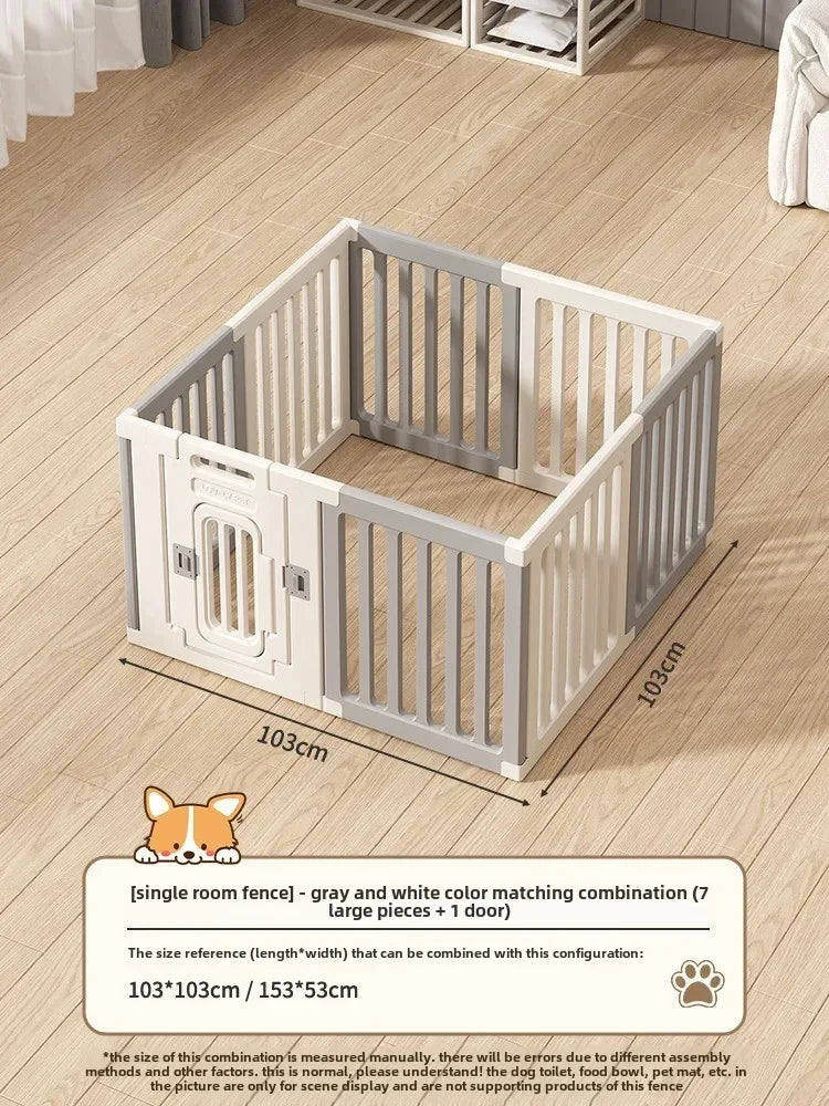 Gray and white color dog fence, foldable pet guardrail combination, small and medium-sized dog cage, indoor isolation fence
