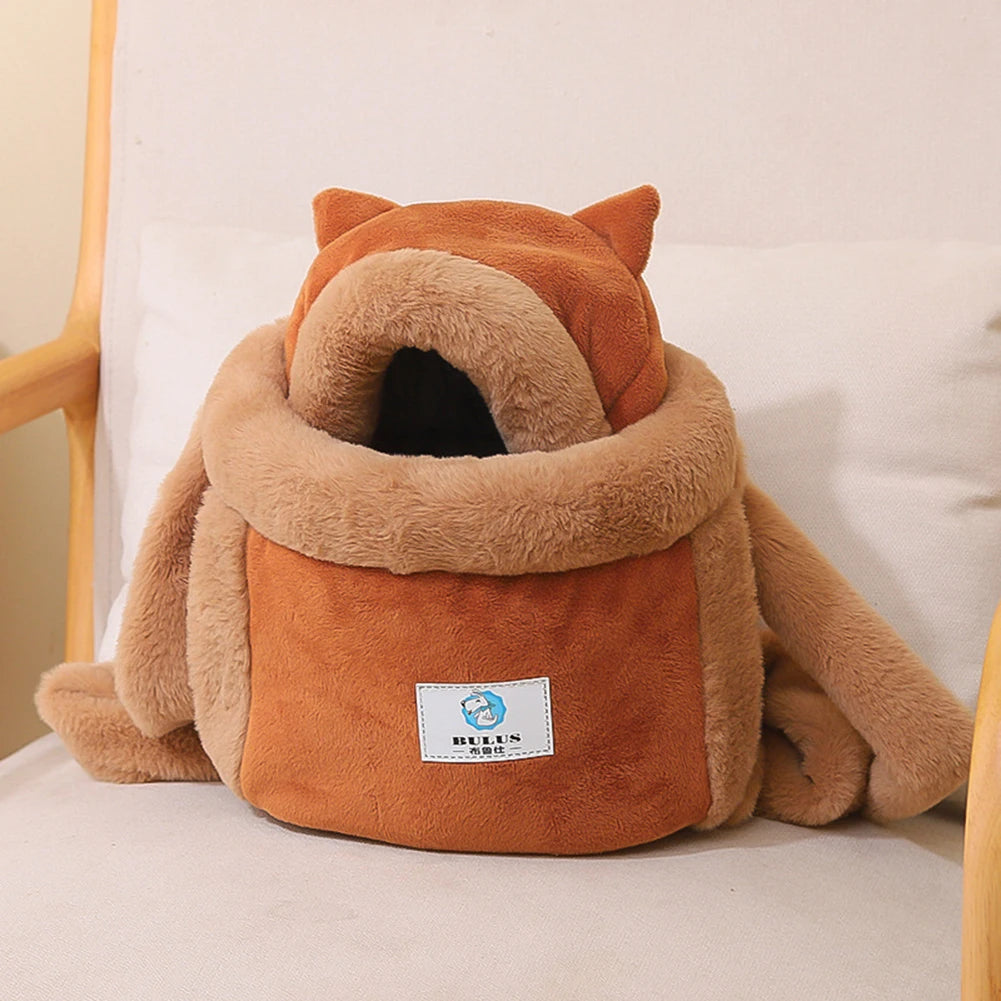 Winter Warm Cat Backpack Soft Cozy Cute Plush Pets Cage All In 1 Style Cat Bag Carrier Bag For Outdoor Travel Pet Accessories