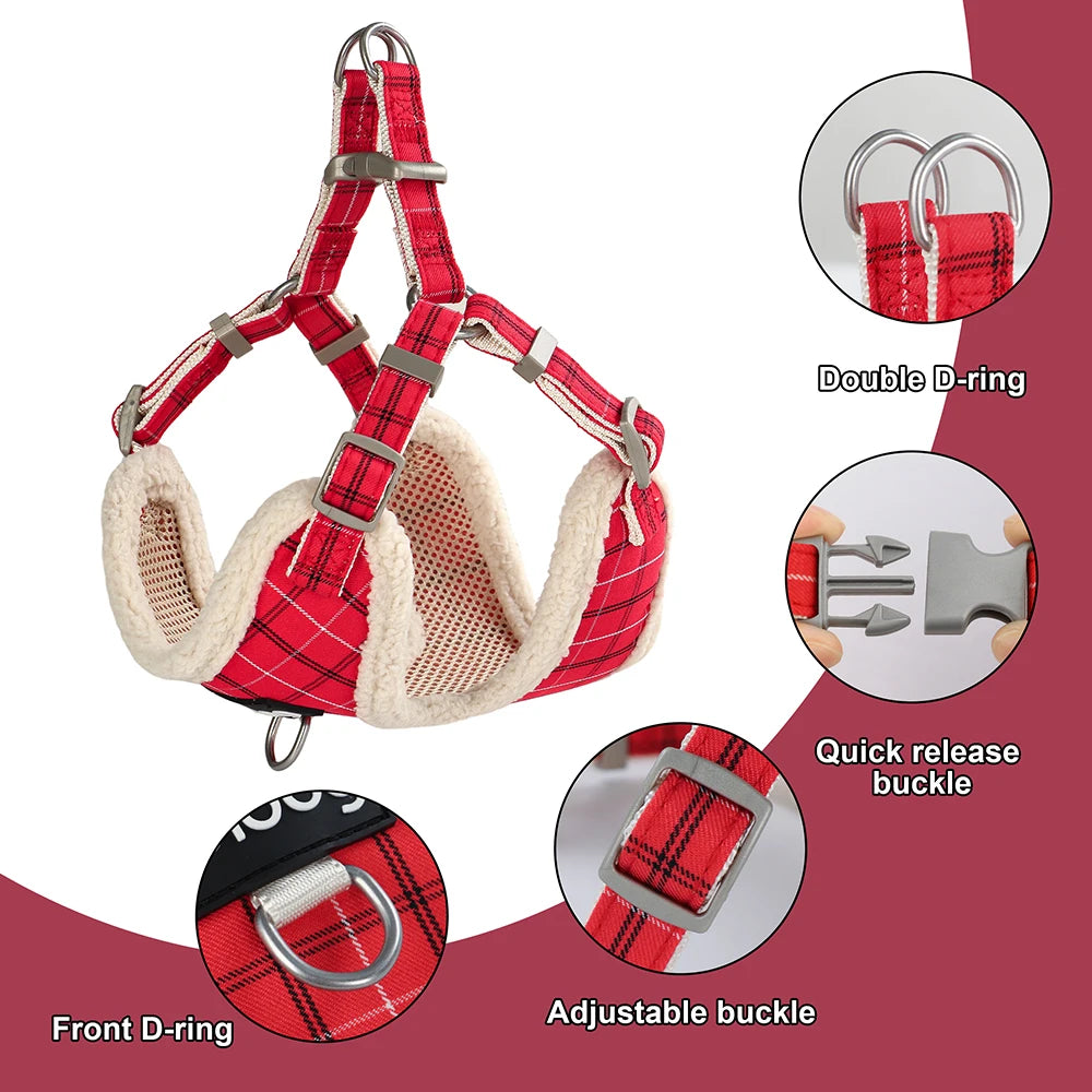 Breathable Dog Harness Leash Bag Set Winter Warm Dog Fur Harnesses Vest Pet Walking Rope With Garbage Bag for Small Medium Dogs