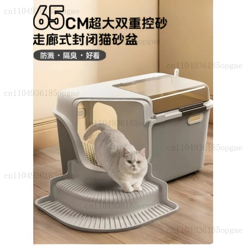 Corridor Cat Litter Box Fully Enclosed Oversized Anti-splash Deodorant Deodorant Flip Cover and Raised Cat Toilet