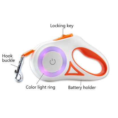 5M Automatic Retractable Dog Leash with Led Flashlight Durable Nylon Lead for Pet Dogs Adjustable Walking Running Rope