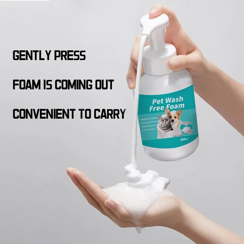 Waterless Pet Shampoo Foam 300ml No-Rinse Cleaning Foam Dry Bath Shampoo with Deodorizing Odor Removal for Cats Dogs