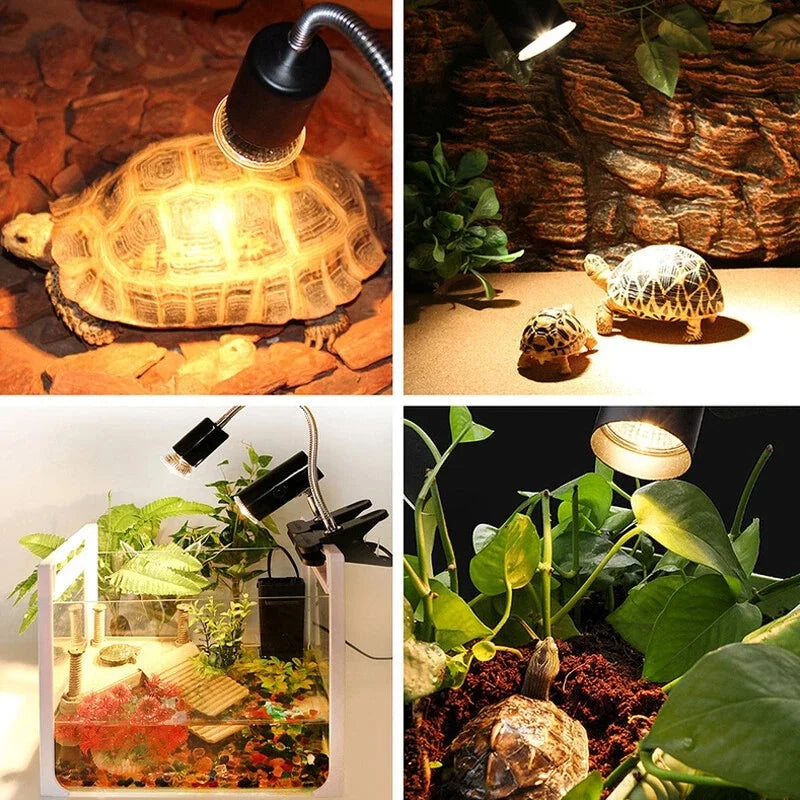 Reptile Heat Lamp UVA UVB Light Rotatable Basking Spot Light Simulated Sunlight For Turtle Lizard Clip-on Lamp Holder 25-75W