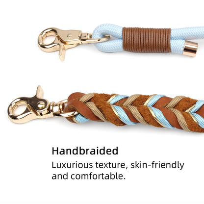 Genuine Leather Dog Leashes Multifunctional Hand-woven Crossbody And Waist Traction Rope Long And Short Nylon Round Lead Rope