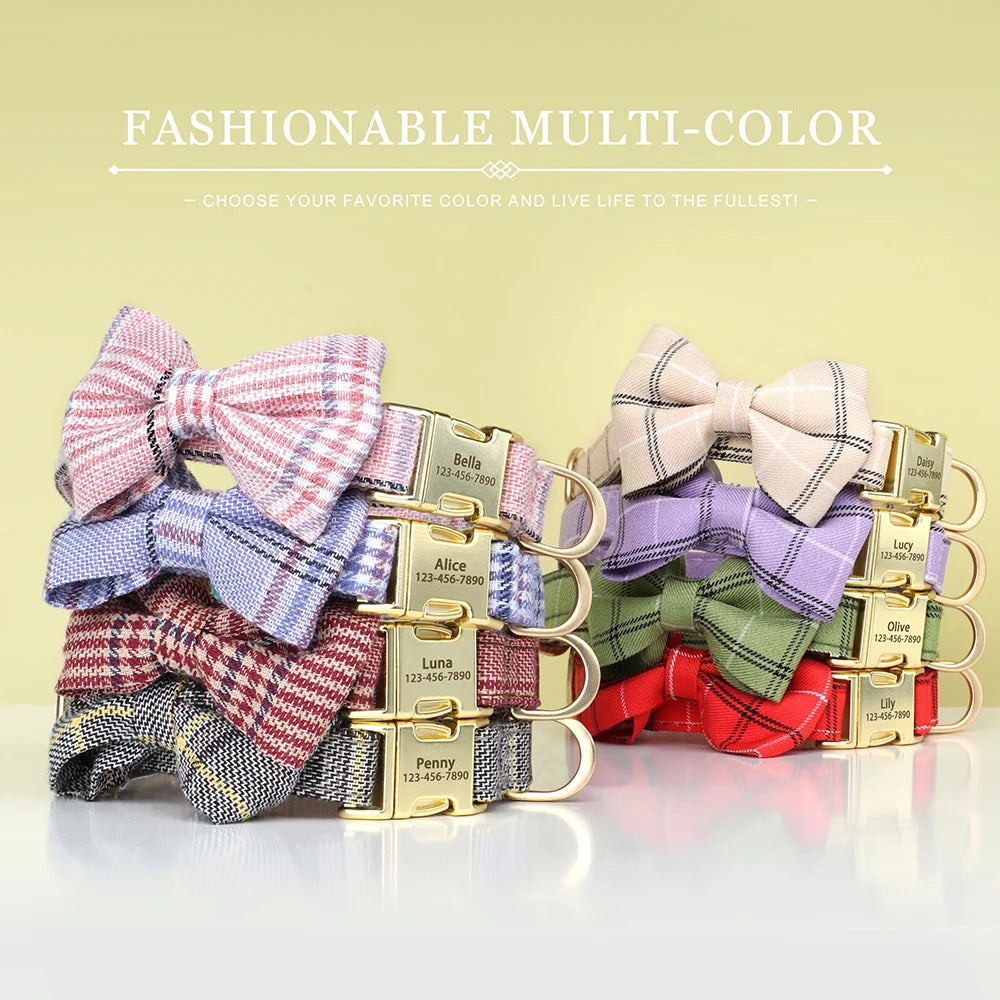 Custom Dog Collar Nylon Puppy Dog Collars With Cute Bowknot Engraved Pet Necklace Dog Collars For Small Medium Dogs Chihuahua